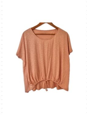 Garnet Hill Relaxed Fit Tie-Front T-Shirt Top Knit Short Sleeve Scoop Neck Peach